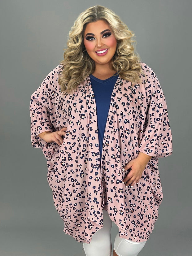 28 OT {Wild Like Her} Pink Leopard Print Kimono EXTENDED PLUS SIZE 3X 4X 5X