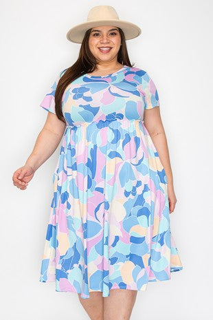 19 PSS {Cool Crusing} Blue/Multi-Color Empire Waist Dress EXTENDED PLUS SIZE 3X 4X5X