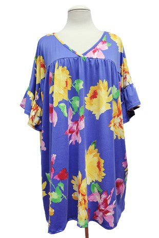 19 PSS {My Time To Bloom} Royal Blue Lg Floral Print Tunic EXTENDED PLUS SIZE 4X 5X 6X