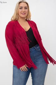 48  OT {My Fav Fringe} VOCAL Burgundy Suede Fringe Jacket PLUS SIZE XL 2X 3X