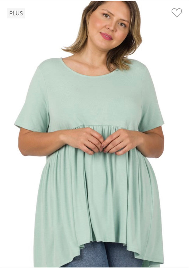 34 SSS {Feeling The Love} Dusty Green Babydoll Tunic PLUS SIZE 1X 2X 3X