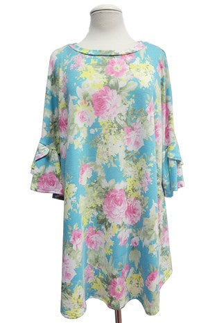 12 PSS {Let Flowers Bloom} Blue Floral Ruffle Sleeve Top EXTENDED PLUS SIZE 4X 5X 6X