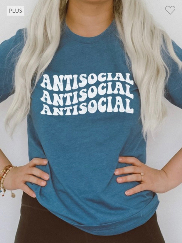 73 GT-P {Antisocial} Heather Deep Teal Graphic Tee PLUS SIZE 3X