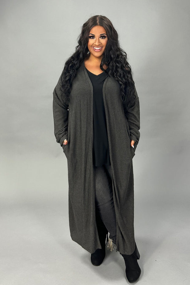 LD-Y  {Know Your Worth} Charcoal Gray Waffle Cardigan PLUS SIZE M 1X 2X 3X  SALE!!!!
