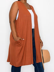76 OT {Ready For The Win} Mocha Long Vest w/Pockets CURVY BRAND!!!  EXTENDED PLUS SIZE 4X 5X 6X
