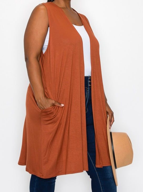 76 OT {Ready For The Win} Mocha Long Vest w/Pockets CURVY BRAND!!!  EXTENDED PLUS SIZE 4X 5X 6X