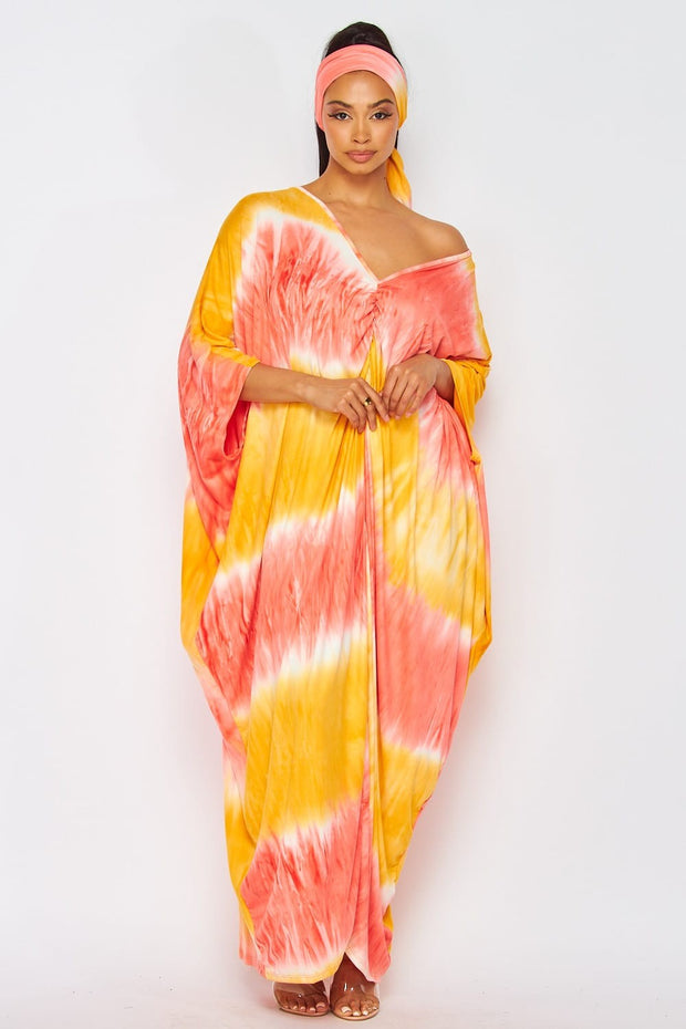 LD-F {Serene Sip} Orange/Coral Pink Tie Dye Maxi Dress PLUS SIZE 3X