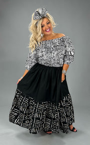 LD-E {Perfect Moment} Black/White African Print Patchwork Dress PLUS SIZE XL