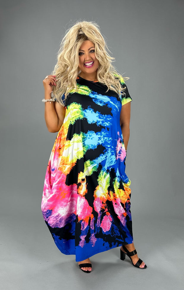 LD-H {Look At The View}  SALE! Black Print Maxi Bubble Dress PLUS SIZE XL