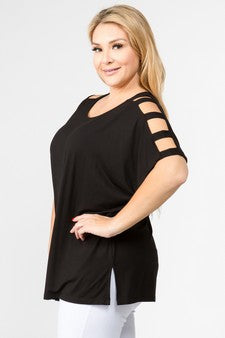 19 OS {Always The One} Black Ladder Sleeve Top PLUS SIZE 1X 2X 3X