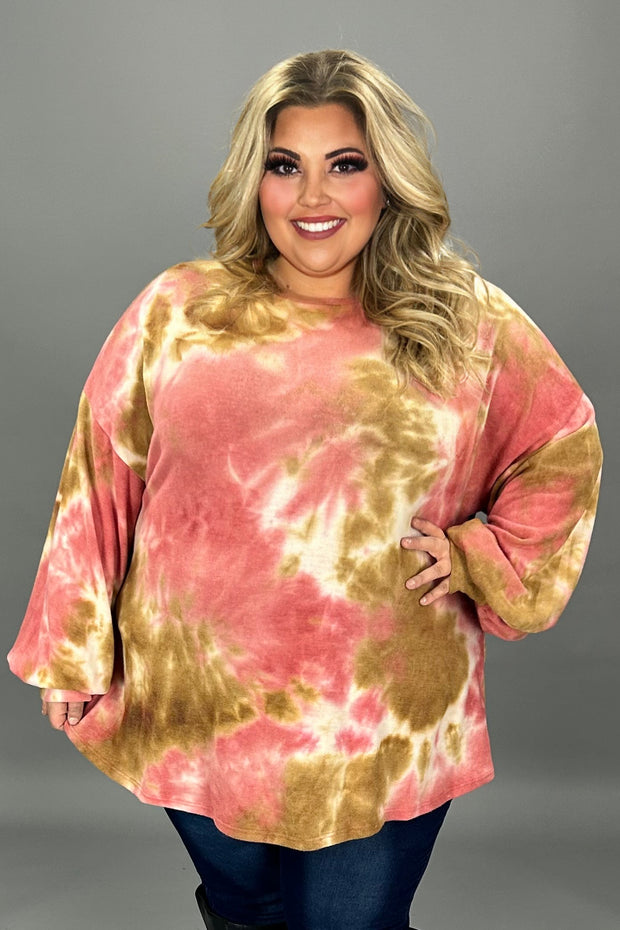 28 PLS {Perfect Company} Pink/Brown Tie Dye Top EXTENDED PLUS SIZE 3X 4X 5X