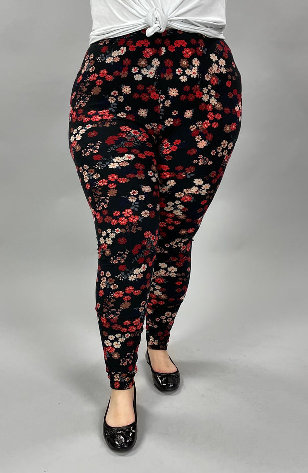 LEG-33 {Daisy Dreams} Black Floral Print Leggings EXTENDED PLUS SIZE 3X/5X
