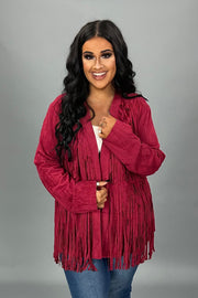 48  OT {My Fav Fringe} VOCAL Burgundy Suede Fringe Jacket PLUS SIZE XL 2X 3X