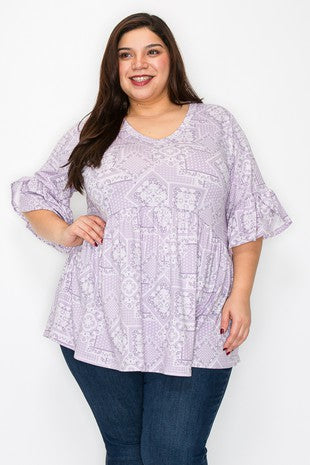11 PSS {More Than Friends} Lavender Patchwork Print Top EXTENDED PLUS SIZE 3X 4X 5X