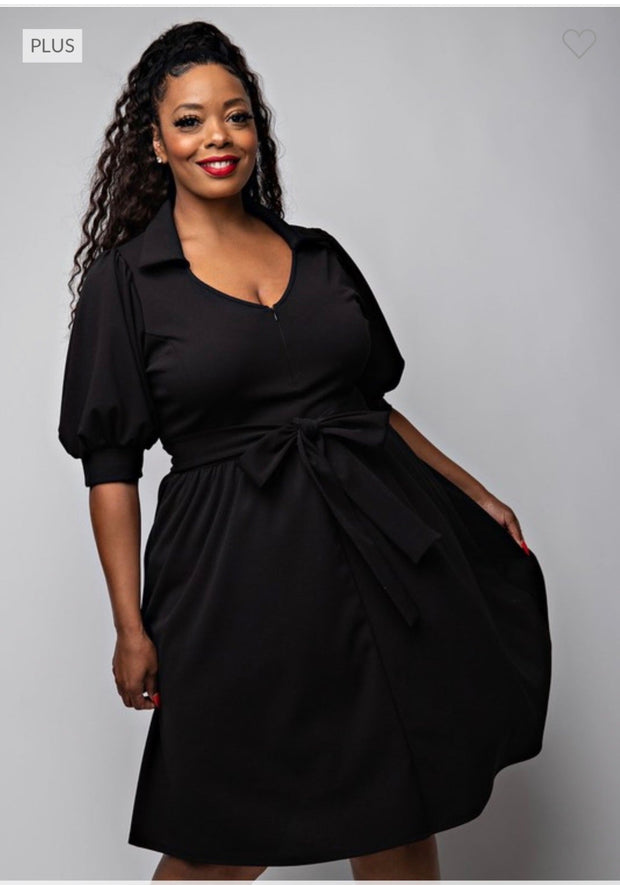74 SSS-B {Business Adventure} Black V-Neck Belted Dress PLUS SIZE XL 2X 3X 2X