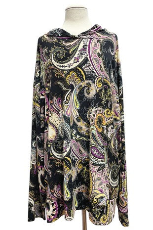 29 HD {Paisley For You} Black/Purple Paisley Print Hoodie EXTENDED PLUS SIZE 3X 4X 5X