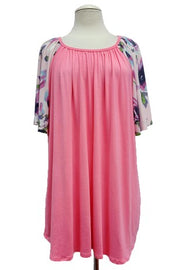 25 CP {Dating Around Floral} Pink Top w/Floral Sleeves EXTENDED PLUS SIZE 4X 5X 6X