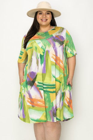 26 PSS {Flash Of Style} Green Brush Stroke Print Dress EXTENDED PLUS SIZE 4X 5X 6X