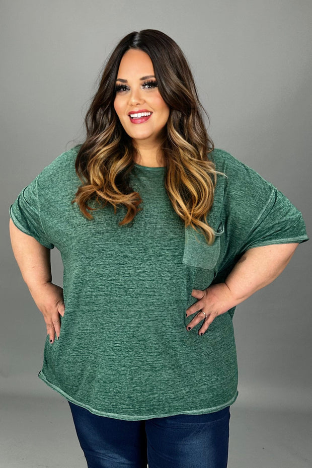 79 SSS [Call Me Comfy} Kelly Green Raw Edge Top PLUS SIZE 1X 2X 3X