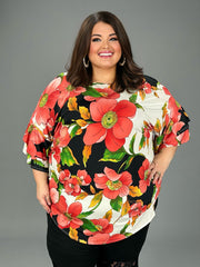 26 PQ {Getting Inspired} Ivory/Coral Large Floral Print Tunic EXTENDED PLUS SIZE 3X 4X 5X