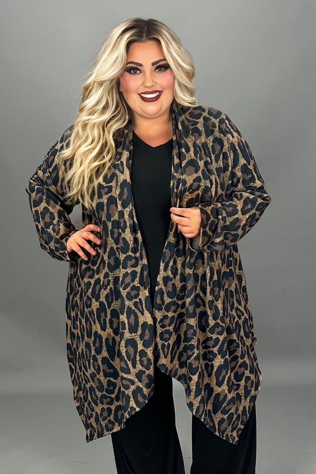 31 OT {Wild Dreams} Brown/Black Leopard Print Long Cardigan EXTENDED PLUS SIZE 3X 4X 5X