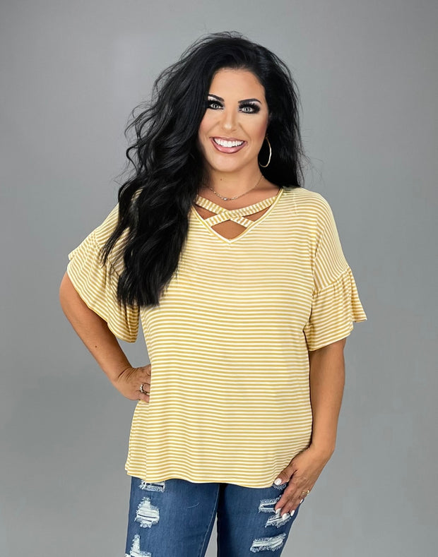 63 PSS-K {Colorful Life} Butterscotch Striped Criss-Cross Top PLUS SIZE XL 2X 3X