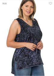 44 SV-J {Ease Along} Sapphire Mineral Wash Sleeveless Top PLUS SIZE 1X 2X 3X