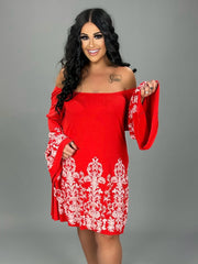 SD-X {Delicate Flower} Red Tunic with White Designs