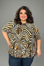 57 PSS-A {Inspire Others} Brown Mixed Animal Print Top EXTENDED PLUS SIZE 4X 5X 6X