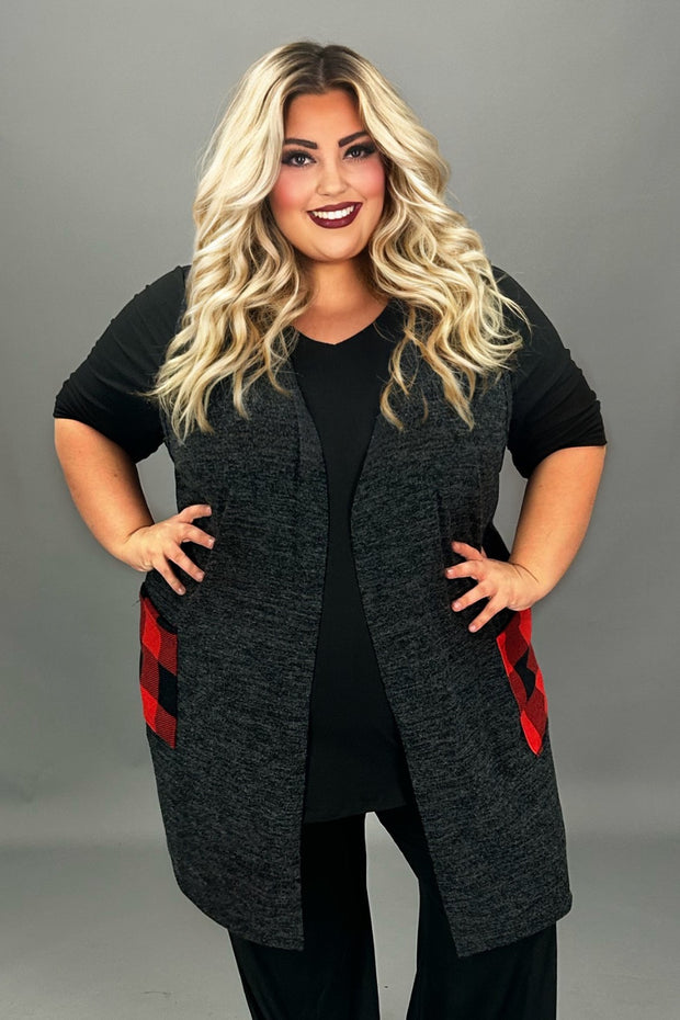 34 OT {Staying On Target} Charcoal Vest w/Plaid Pockets EXTENDED PLUS SIZE 4X 5X 6X