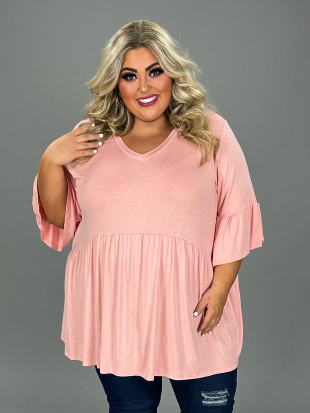 87 SSS-O {My Gift To You} Light Pink V-Neck Babydoll Top EXTENDED PLUS SIZE 3X 4X 5X