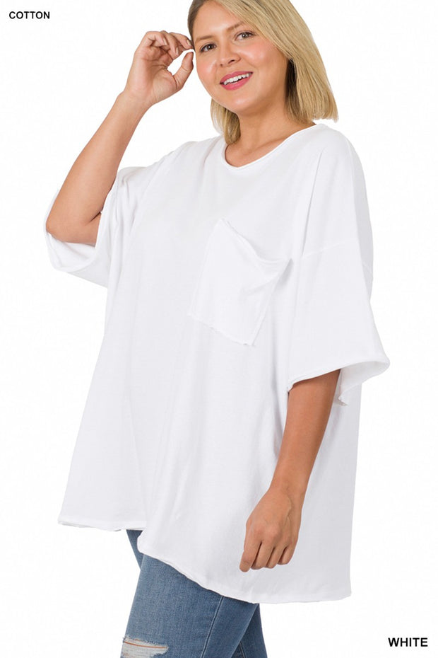 26 SSS {Strong To The Core} White Oversize Top w/Pocket  PLUS SIZE 1X 2X 3X