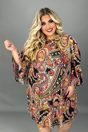 85 PQ {Obvious Choice} Red/Black Paisley Print Dress EXTENDED PLUS SIZE 3X 4X 5X