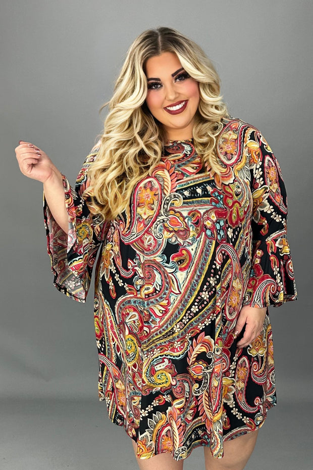 85 PQ {Obvious Choice} Red/Black Paisley Print Dress EXTENDED PLUS SIZE 3X 4X 5X