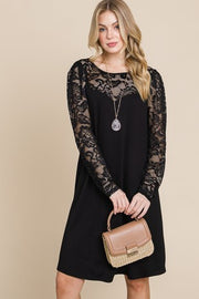 60 SD {Hidden Jewel} Black Dress w/ Lace Sleeves PLUS SIZE 1X 2X 3X