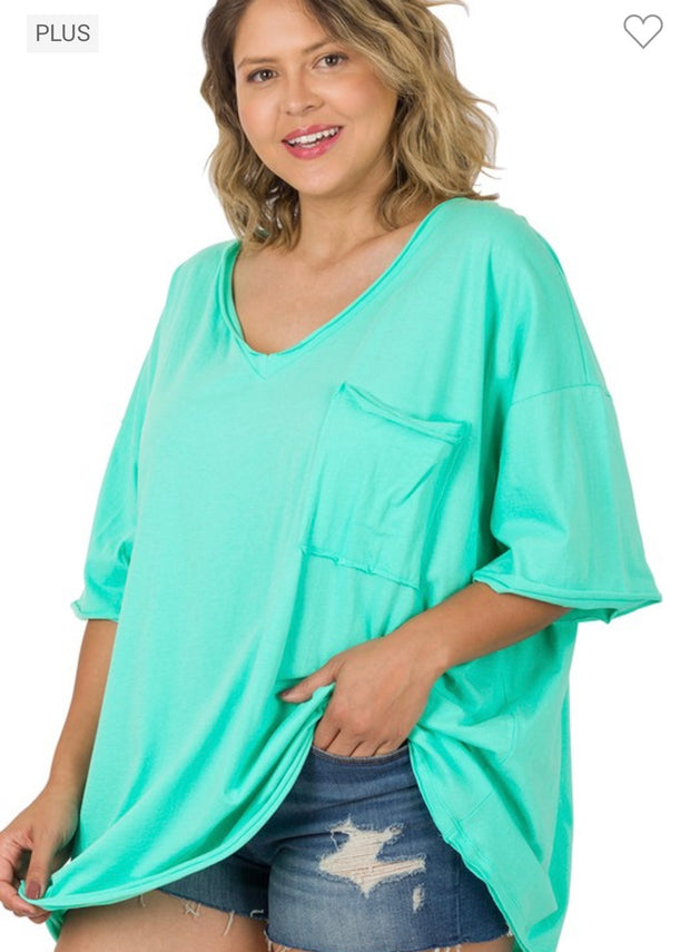 27 SSS {Happy As Can Be} Mint V-Neck Top w/Pockets PLUS SIZE 1X 2X 3X