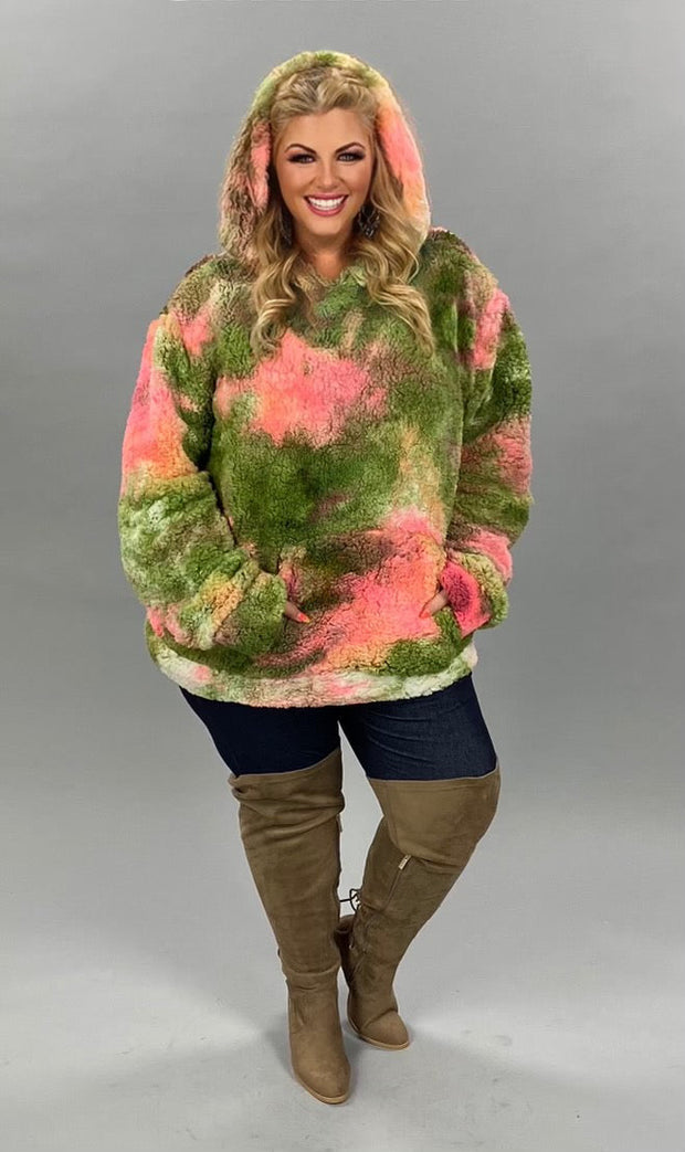 23 HD-I {Melon Fluff} Pink Green Sherpa Hoodie SALE!!  PLUS SIZE XL 2X 3X