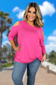 90 OS-L {Put It To The Test} Fuchsia Cold Shoulder Top  SALE!!!! PLUS SIZE 1X 2X 3X