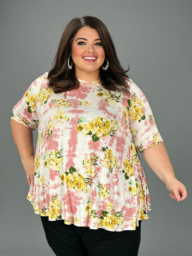 62 PSS-D {Do Well And Dress Well} Ivory/Pink Floral Top EXTENDED PLUS SIZE 4X 5X 6X