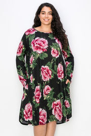 12 PLS {As Good As New} Black Large Floral Print Dress PLUS SIZE XL 2X 3X