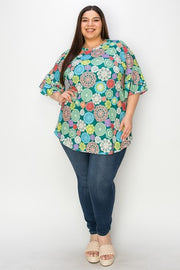 100 PQ {Romantic Notion} Green Crochet Print Tunic EXTENDED PLUS SIZE 2X 3X 4X  TRUE TO SIZE!!