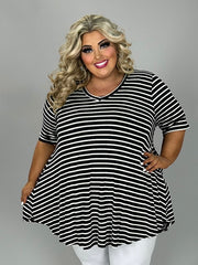 30 PSS {Change For The Better} Black Stripe Print V-Neck Top EXTENDED PLUS SIZE 3X 4X 5X