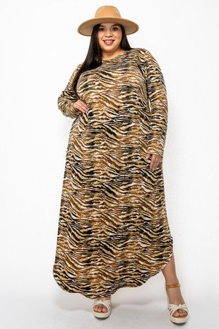 LD-C {Call From The Wild} Brown Animal Print Maxi Dress EXTENDED PLUS SIZE 3X 4X 5X