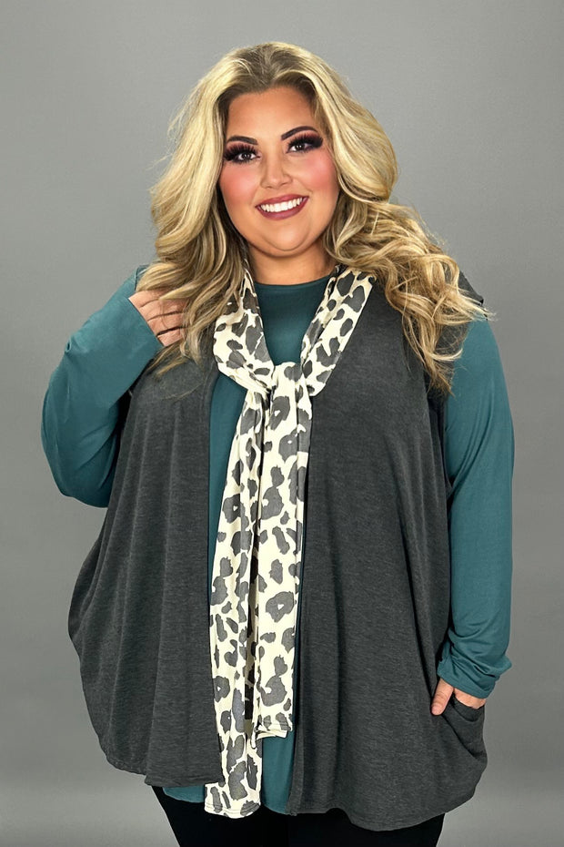 30 OT-R {Right Beside You} Charcoal Vest w/Animal Print Tie CURVY BRAND!!! EXTENDED PLUS SIZE 4X 5X 6X