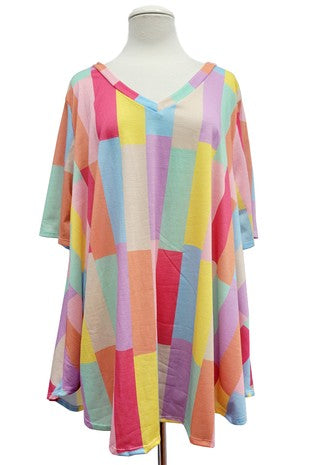 11 PSS {Colorful Expression} Multi Color Block V-Neck Top EXTENDED PLUS SIZE 4X 5X 6X