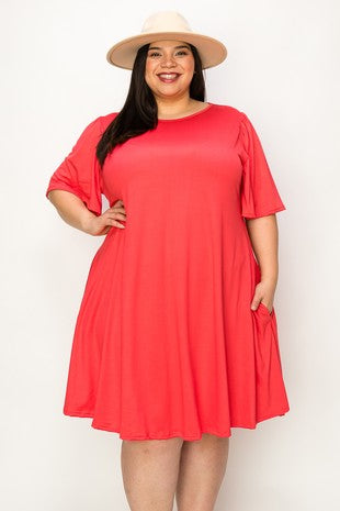 87 SSS {Simple But Classy} Dk Coral Dress w/Pockets EXTENDED PLUS SIZE 4X 5X 6X