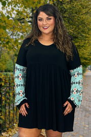 12 CP-C {Just Admit It} Black With Blue Aztec Sleeve Tunic SALE!!!  PLUS SIZE XL 2X 3X