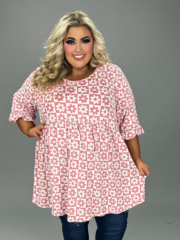 48 PSS {Be My Sweetie} Mauve/Ivory Babydoll Tunic PLUS SIZE 1X 2X 3X