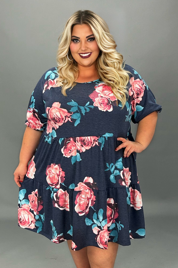 36 PSS-E {Putting On The Ritz} Navy Floral Tiered Dress  PLUS SIZE 3X