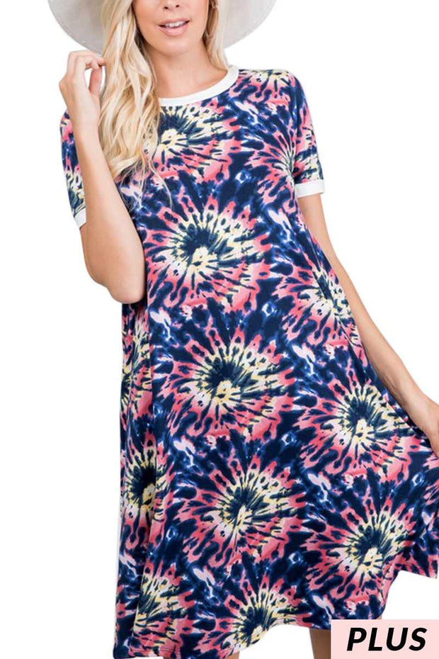 23 PSS {Curvy Appeal} Navy Tie Dye Dress PLUS SIZE XL 2X 3X